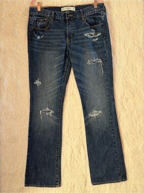 Abercrombie & Fitch Womens Distressed  Bootcut Jeans 12R 31x33 Dark Blue Grunge